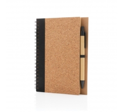 Kurk spiraal notitieboek met pen bedrukken